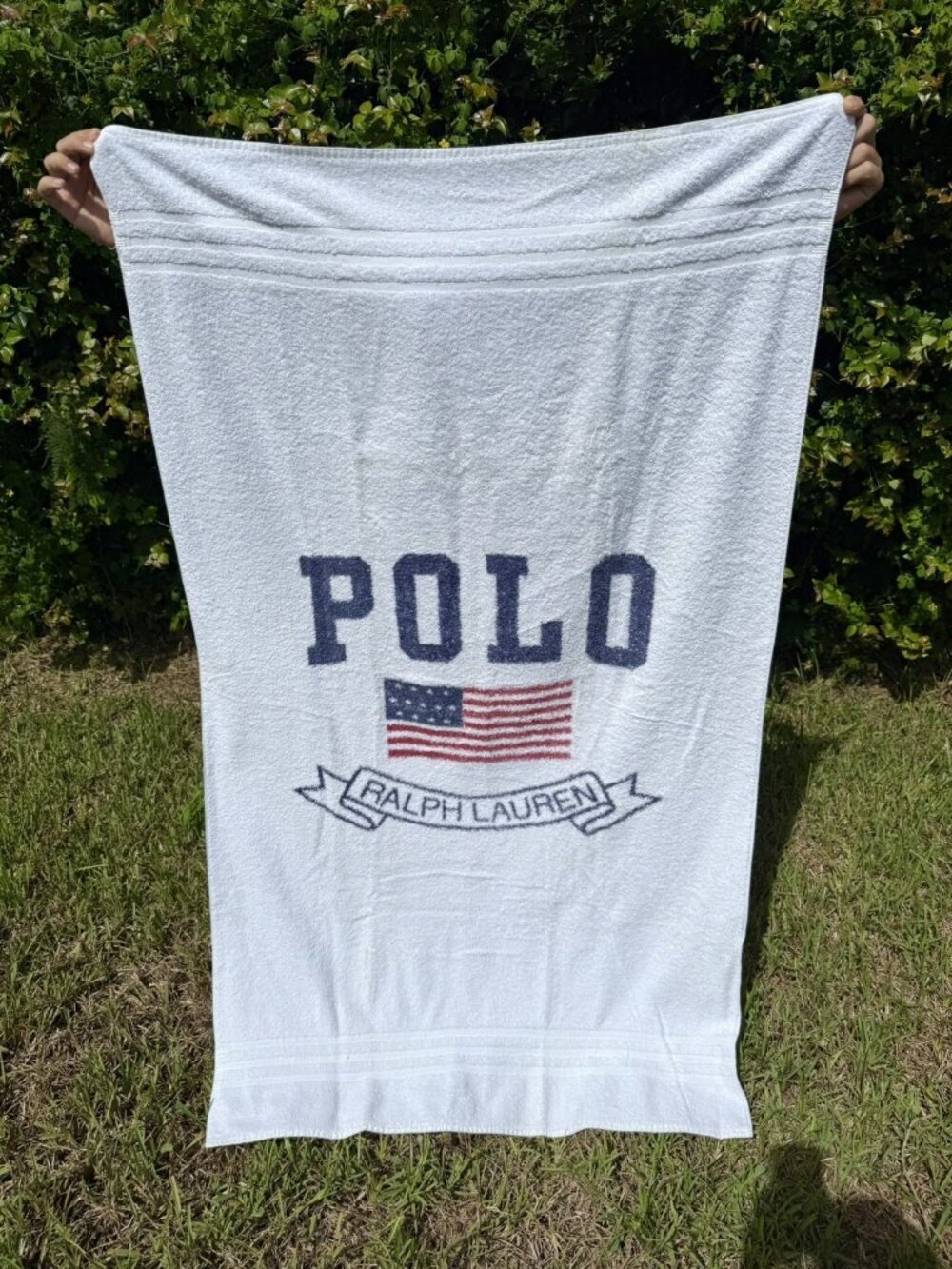 (2) VTG Polo Ralph Lauren American Flag USA Beach Bath Towels Plush Set 60”x35” - Picture 5 of 8